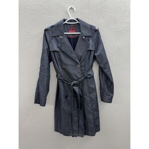 Merona Womens Trench Coat Jacket Size Small Blue Double Breasted Peacoat